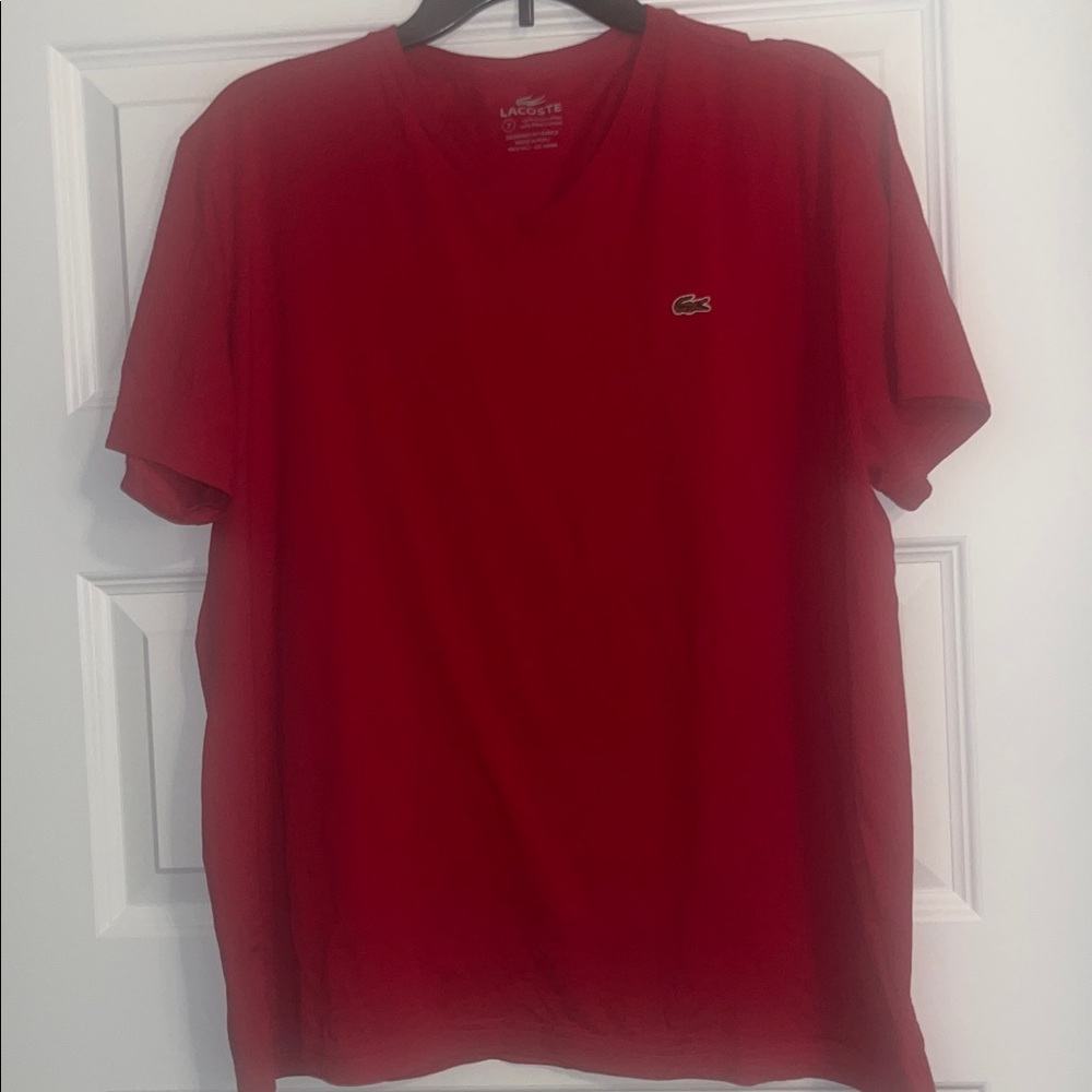 Lacoste Mens Short Sleeve Orange Crew Neck Regular Fit Tee Shirt Size 7/2XL US